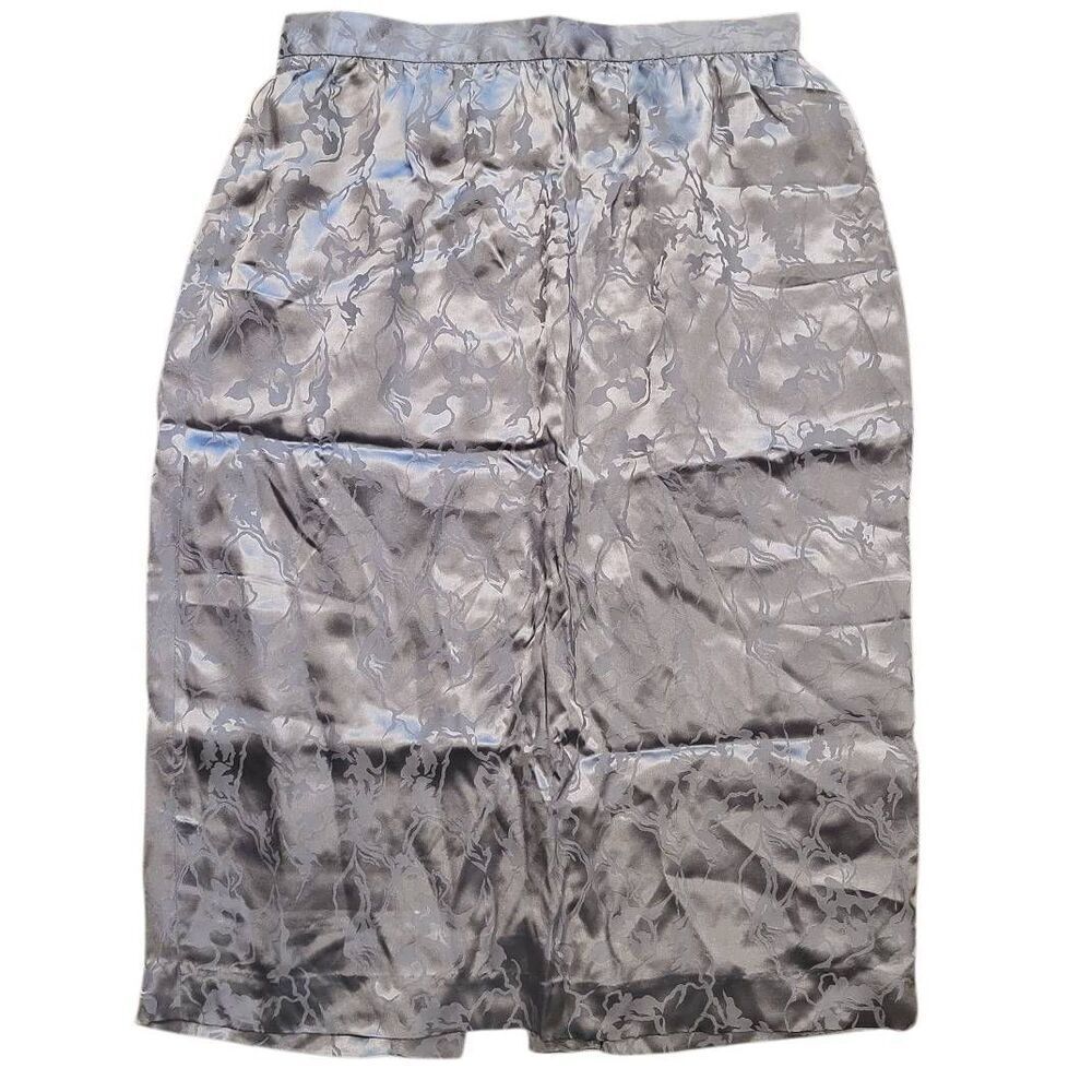 Vintage Claude Bennett Skirt Women's Medium Grey Silk Marbled Midi Modest